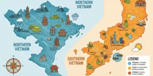 베트남 북부 남부 차이를 보여주는 지역별 지도